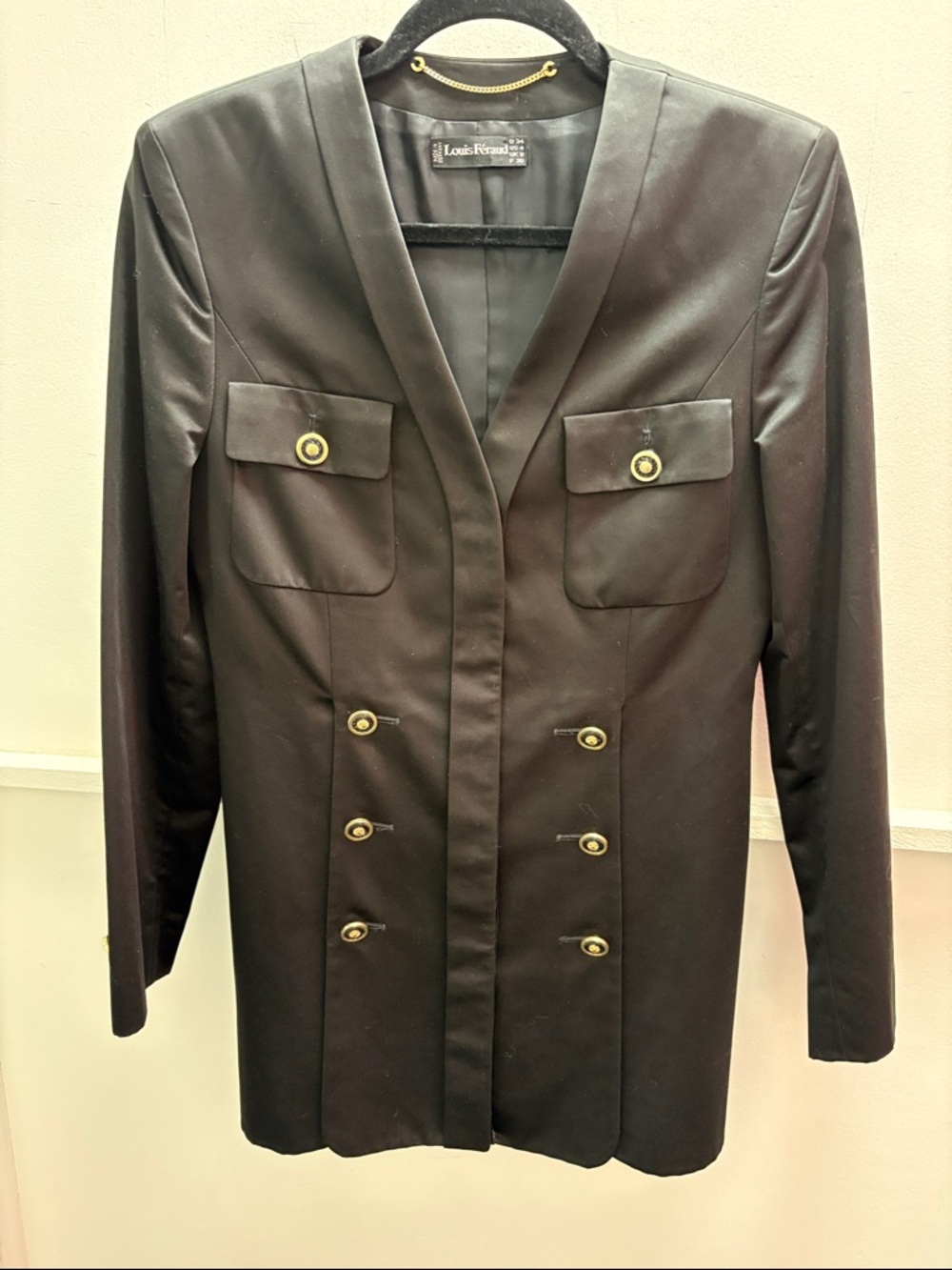 Louis Feraud Black Double-Breasted Jacket with Gold Buttons